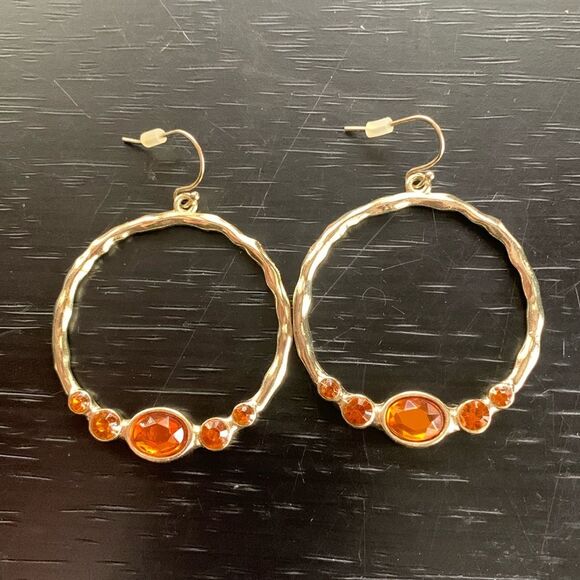 Amber Stone Dangle Hoop Earrings - Picture 1 of 4